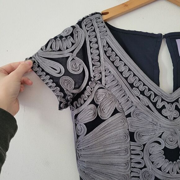 JS Collections Navy Blue Gray Dress Sheath Mesh Soutache 6 - Picture 10 of 13